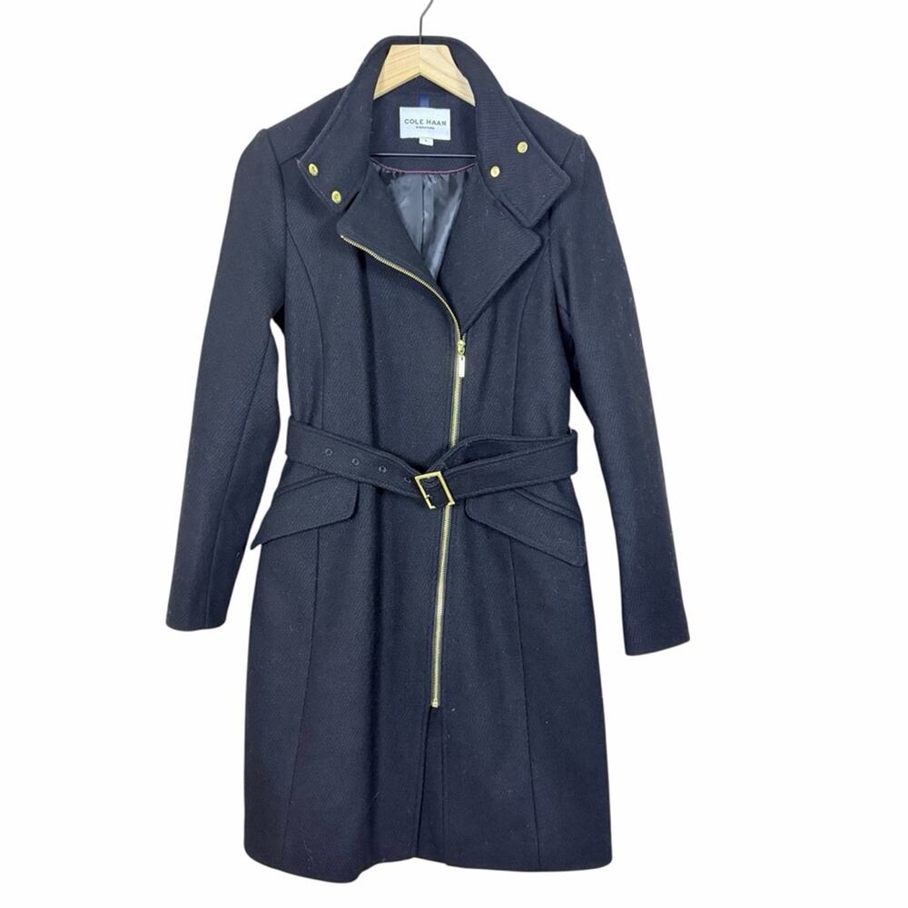 Coal Haan Coat Size 6 Black Wool Blend Trench Coat Jacket
